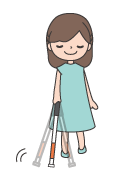 Illustration of a visually impaired woman walking alone with a white cane